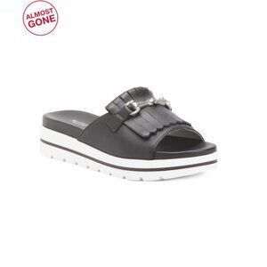 NEROGIARDINI Black Made In Italy Leather Kiltie Slip On Sandals